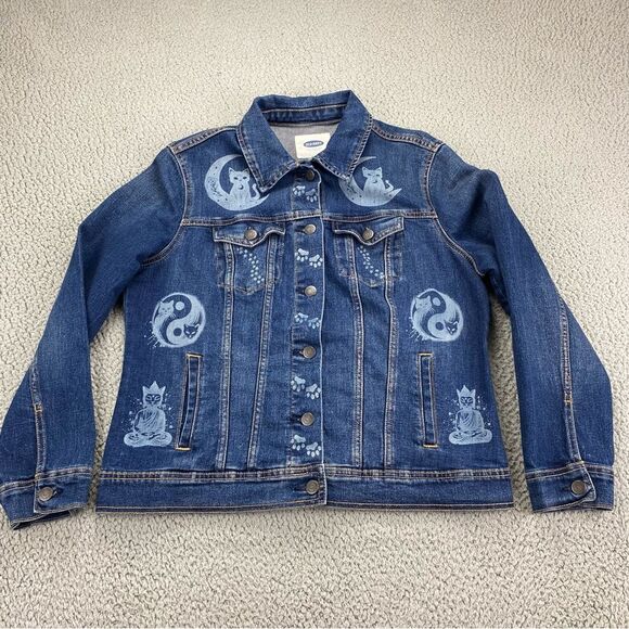 Old Navy Jackets & Blazers - Old Navy Custom Upcycled Denim Jacket Yin-Yang Cats Boho Women's | Size: L